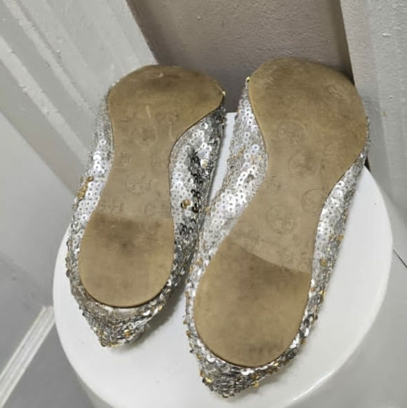 Tory Burch Reva Silver Sequins/Glitter Ballet Flats Shoes Size 8.5🌴 - Picture 11 of 11